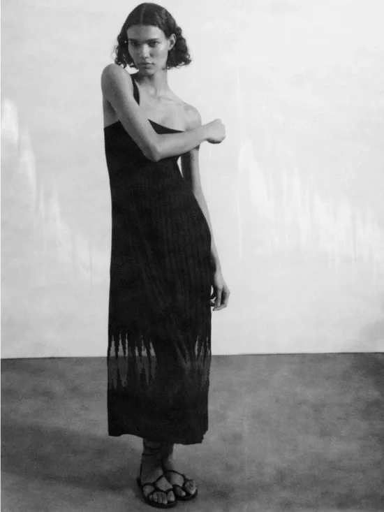 Zara PLEATED SQUARE-NECK MAXI DRESS. Black. Size S. New with Tags. - Picture 4 of 8